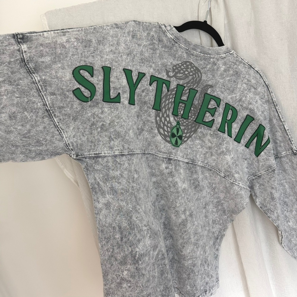 Spirit Jersey Slytherin Tee Women S Gray Acid Wash Long Sleeve Harry Potter Top